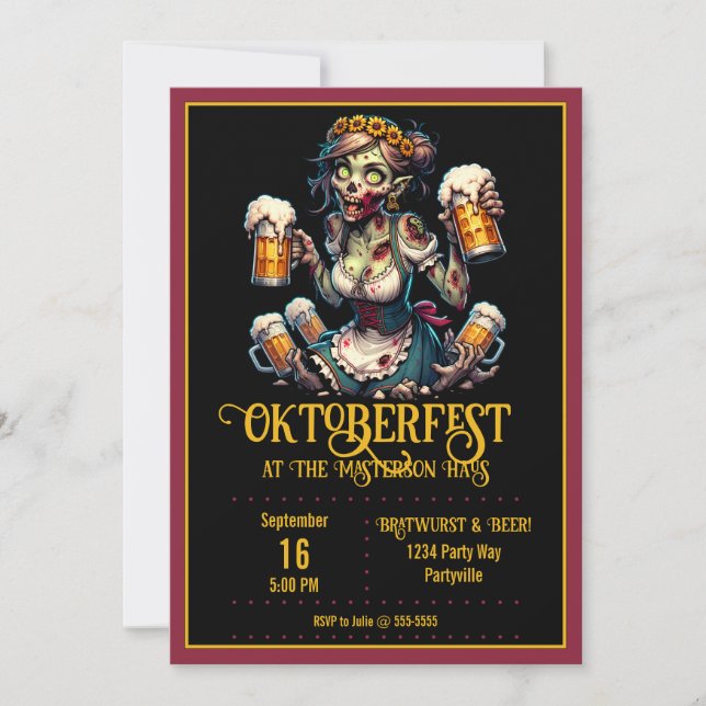 Oktoberfest Zombie Barmaid Invitation (Front)