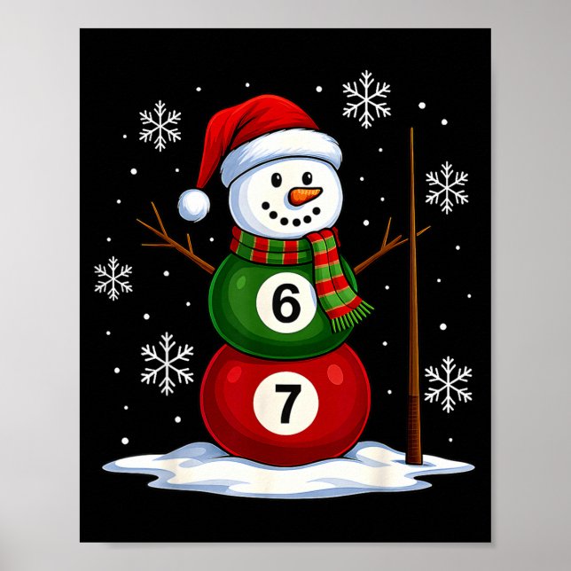 Ol Game Snowman Billiards Player Funny Christmas  Poster (Front)