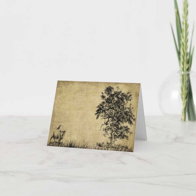 Ol Tree, Sheep & Crow- Prim Lil Note Card (Front)