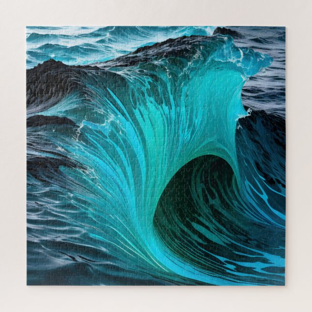 "Ola Tiburón" Blue Shark Wave  Jigsaw Puzzle (Vertical)
