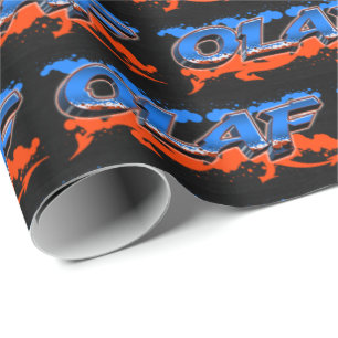 Olaf Vorname Name Graffiti blue orange Wrapping Paper