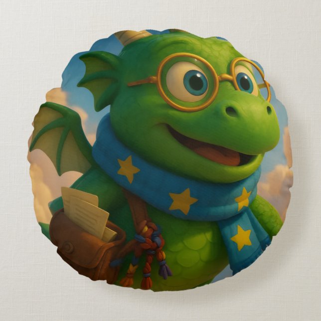 Olbas the Friendly Dragon Round Cushion (Front)