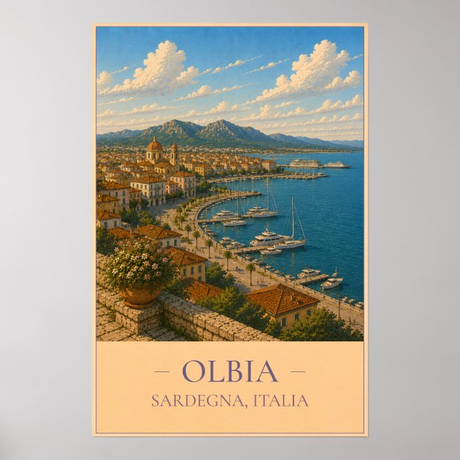 Olbia, Italy - Vintage Travel Poster (Front)