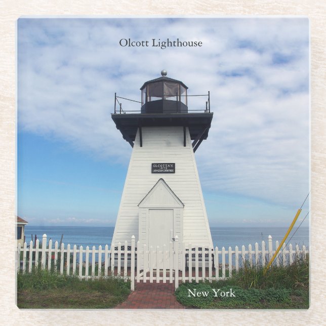 Olcott Lighthouse glass coaster (Front)