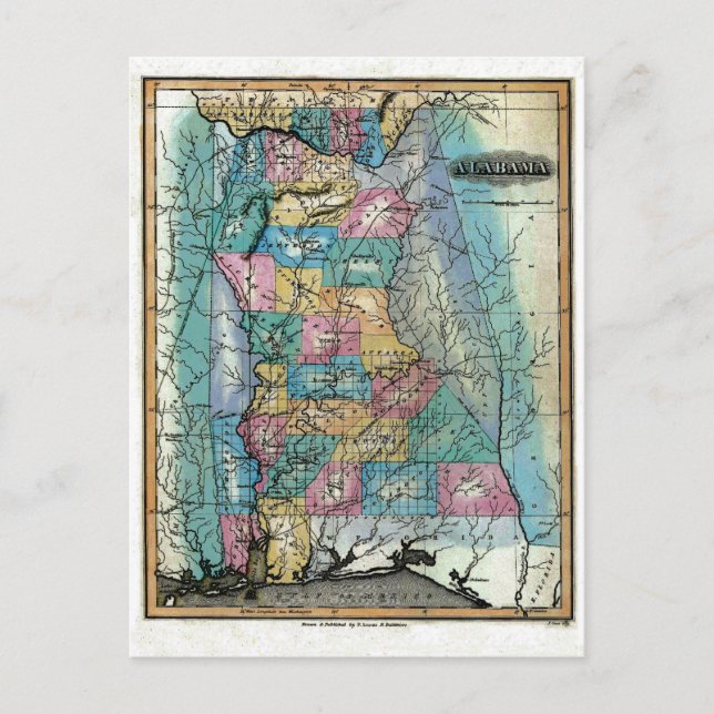 Old 1826 Alabama Map Postcard (Front)