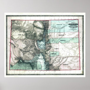 Old 1862 Colorado Map Poster