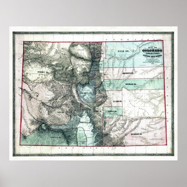 Old 1862 Colorado Map Poster (Front)