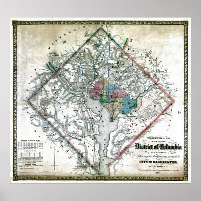 Old 1862 Washington District of Columbia Map Poster (Front)