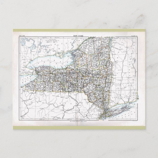 Old 1884 New York Map Postcard (Front)