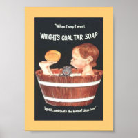 Old 1920 Wright's Coal Tar Soap Ad Boy in Wash Tub