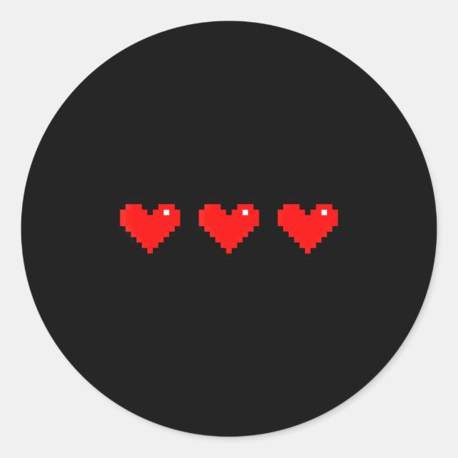Old 8 Bit Heart Arcade Retro Xel Gamer Valentine's Classic Round Sticker (Front)