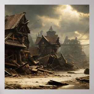 Old Abandoned 19th century town Main Street  Poster