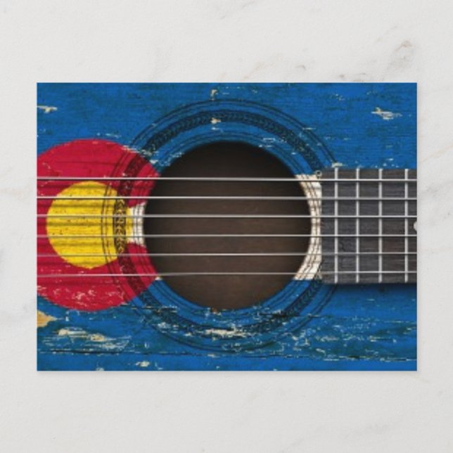 Old Acoustic Guitar with Colorado Flag Postcard (Front)