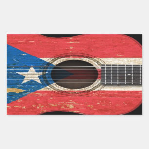 Old Acoustic Guitar with Puerto Rico Flag Rectangular Sticker