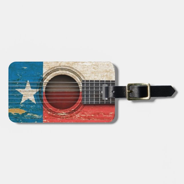 Old Acoustic Guitar with Texas Flag Luggage Tag (Front Horizontal)