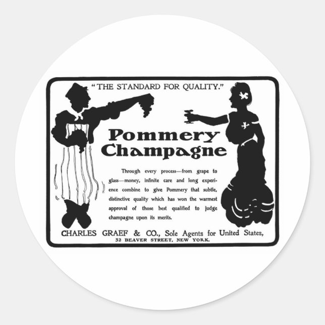 Old Advert Pommery Champagne Classic Round Sticker (Front)