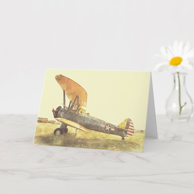 Old Aeroplane "Freedom" Biplane Card (Small Plant)