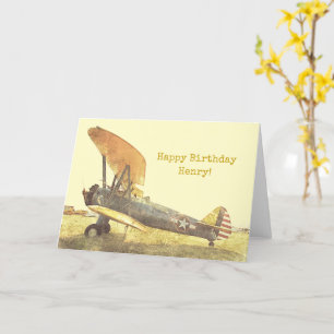 Old Aeroplane "Freedom" Biplane Custom Birthday  C Card