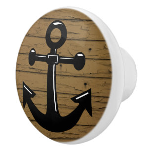 Old Aged Wood with Nautical Anchor Ceramic Knob