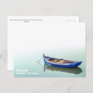 Old Aiola boat. Small rowboat in Seixal Bay.  Postcard