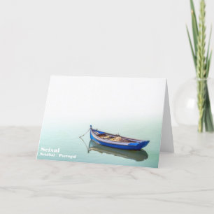 Old Aiola boat. Small rowboat in Seixal Bay. Thank You Card