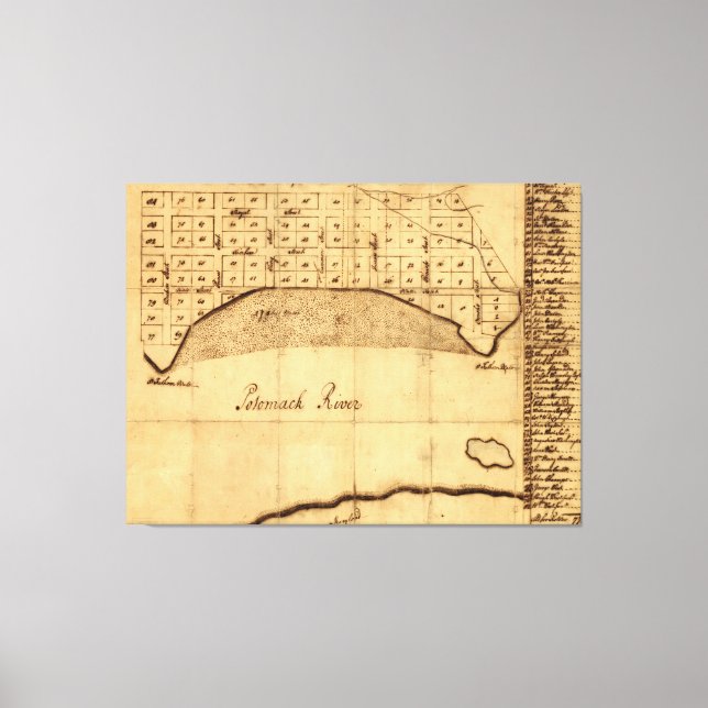 Old Alexandria VA Map by George Washington (1749) Canvas Print (Front)