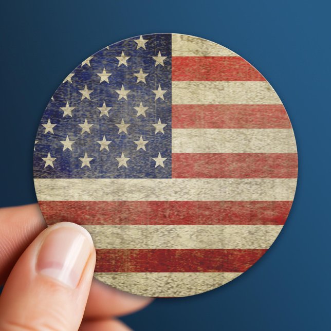 Old American Flag Classic Round Sticker (Patriotic Sticker)