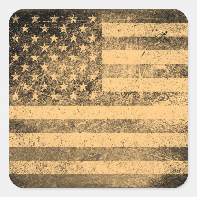 Old American Flag Grunge Square Sticker (Front)