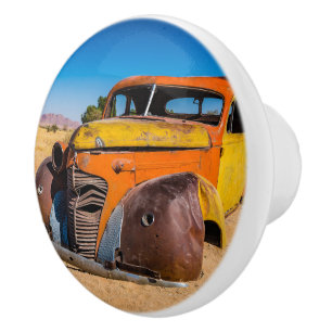 Old and abandoned car in Solitaire, Namibia Ceramic Knob