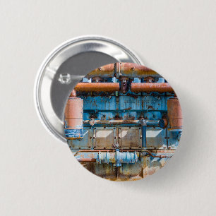 Old and rusty Atlas Imperial diesel engine at Inde 6 Cm Round Badge