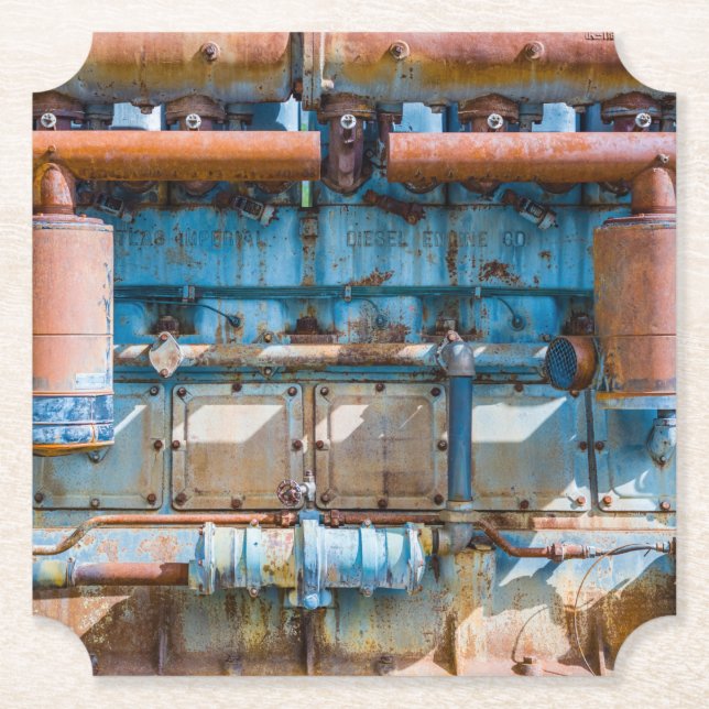 Old and rusty Atlas Imperial diesel engine at Inde Paper Coaster (Front)