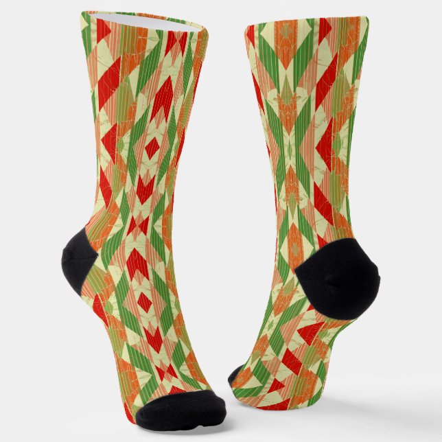 Old and Weathered Look Red Orange Yellow Green Socks (Angled)