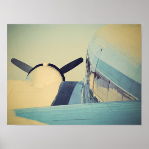 Old Antique Airplane Yellow and Blue 16" x 12"  Poster