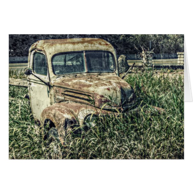 Old Antique Beater Truck in Grass (Front Horizontal)