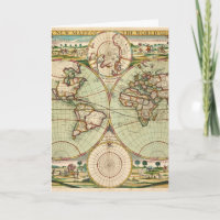 Old Antique General World Map Folded Greeting Card