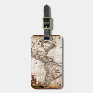 Old Antique North & South America Map Luggage Tag