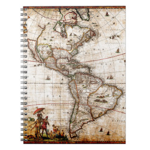 Old Antique North & South America Map Spiral Notebook