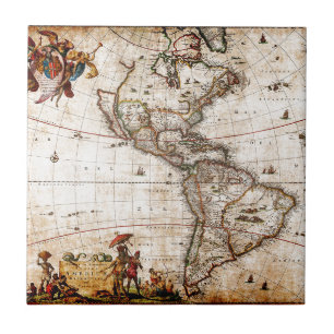 Old Antique North & South America Map Tile