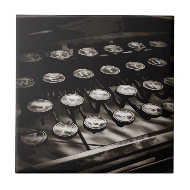 Old Antique Typewriter Keys Black White Tile (Front)