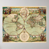 Old Antique Vintage General Map of the World