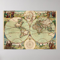 Old Antique Vintage General Map of the World