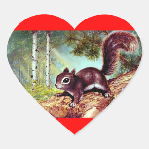 Old Antique Vintage Squirrel Heart Sticker