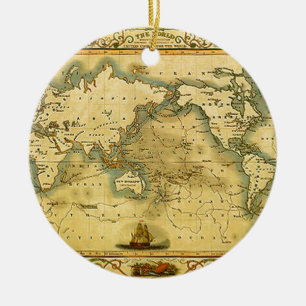 Old Antique World Map Ceramic Tree Decoration