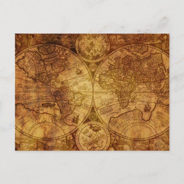 Old Antique World Map Historical Postcard (Front)