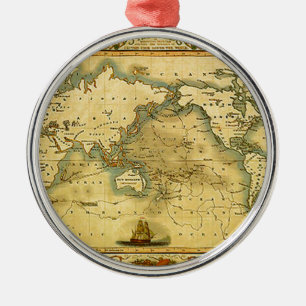 Old Antique World Map Metal Tree Decoration