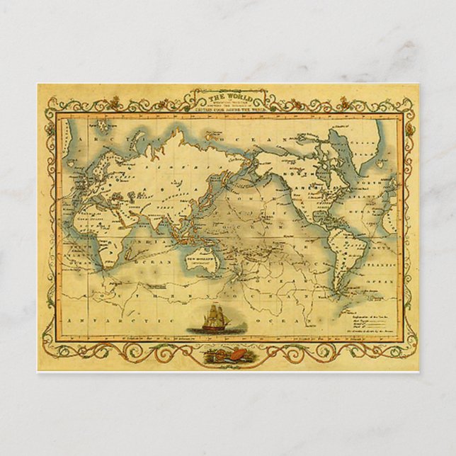 Old Antique World Map Postcard (Front)