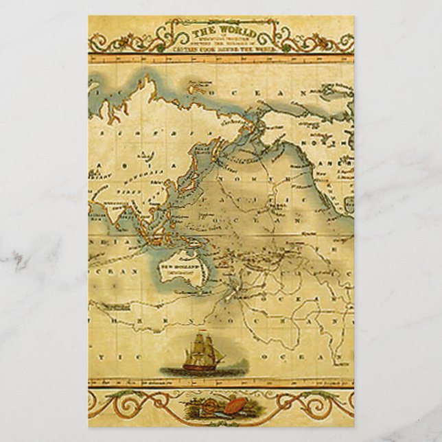 Old Antique World Map Stationery (Front)