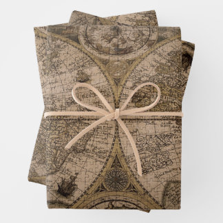 Old antique world maps paper sheets
