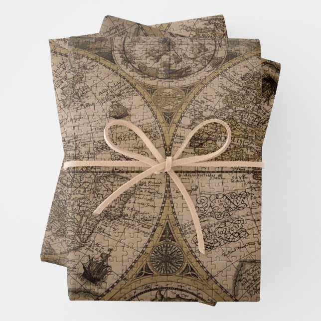 Old antique world maps paper sheets (In situ)
