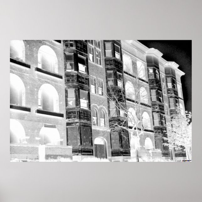 Old Apartment Buildings B/W - negative Poster (Front)